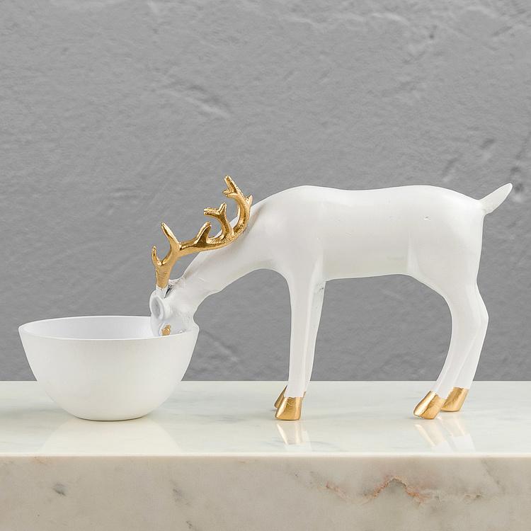 Подставка для мелочей Белый олень на водопое Deer Golden Horns Trinket Tray White