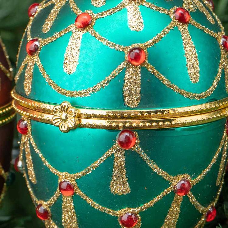 Набор из двух ёлочных игрушек-шкатулок Красное и зелёное яйцо Set Of 2 Glass Jewel Egg Boxes Red/Green 11 cm