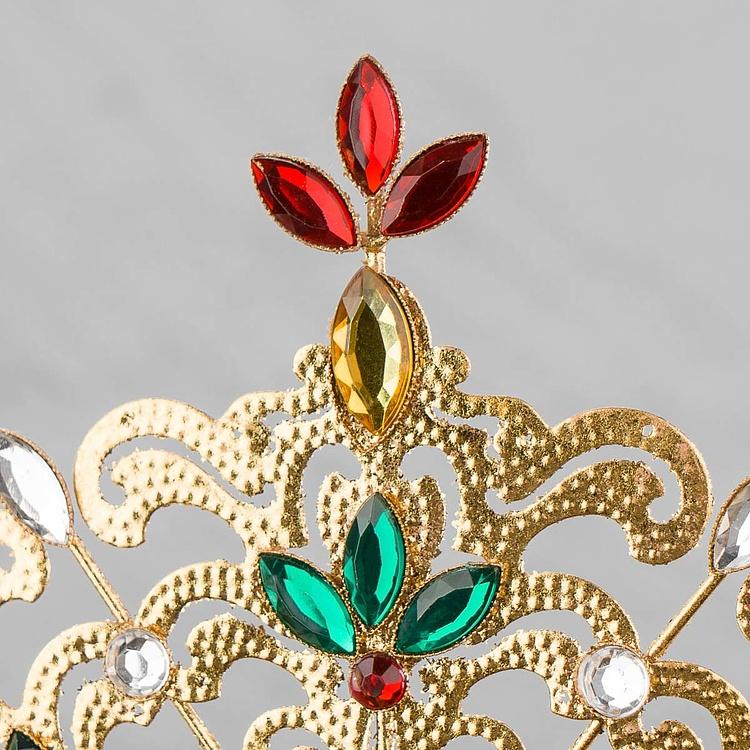 Верхушка на ёлку с разноцветными стразами Снежинка Jewel Snowflake Tree Topper Gold Red 33 cm