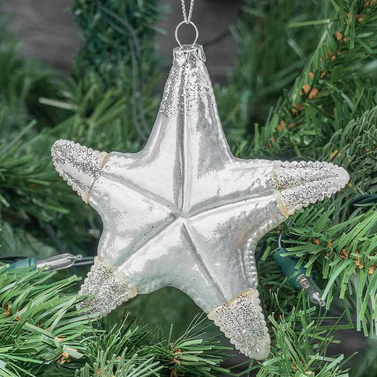 Ёлочная игрушка Морская звезда с жемчугом Glass Pearl Starfish White 12 cm
