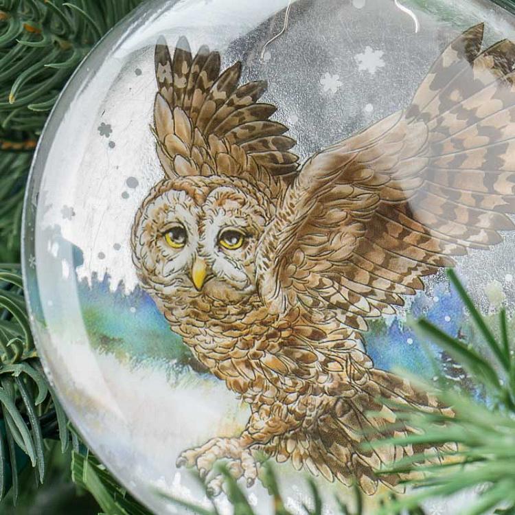 Набор из двух ёлочных игрушек Диски с оленем и совой Set Of 2 Glass Deer And Owl Disces White/Brown 11 cm