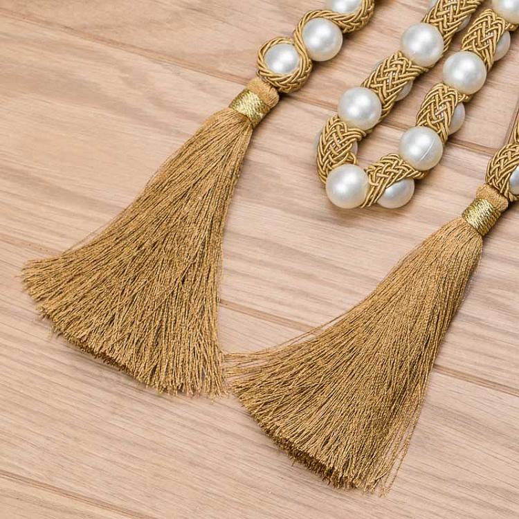 Гирлянда с жемчужными бусинами и золотыми кисточками Pearls And Fabric Beads 187 cm