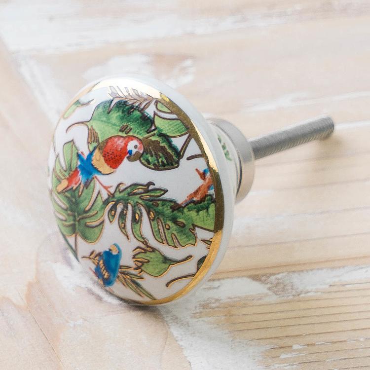 Керамическая мебельная ручка Райские птицы Birds Of Paradise Ceramic Gold Knob