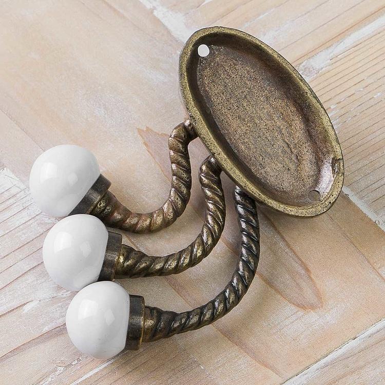 Трёхрожковый крючок с белыми наконечниками Верёвка Ceramic Knob Triple Rope Hook White