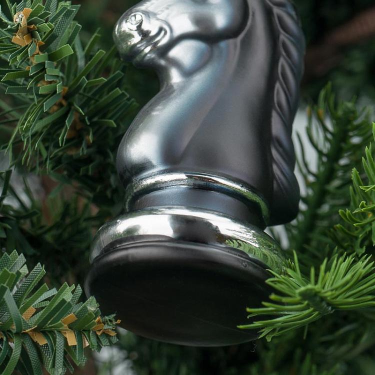 Набор из трёх стеклянных ёлочных игрушек Чёрные шахматы Set Of 3 Glass Chess Black 10 cm