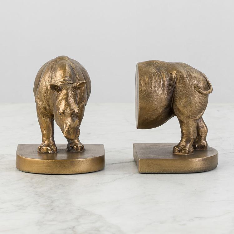 Набор из двух держателей для книг Носорог на овальной подставке Bookend Rhino On Oval Stand