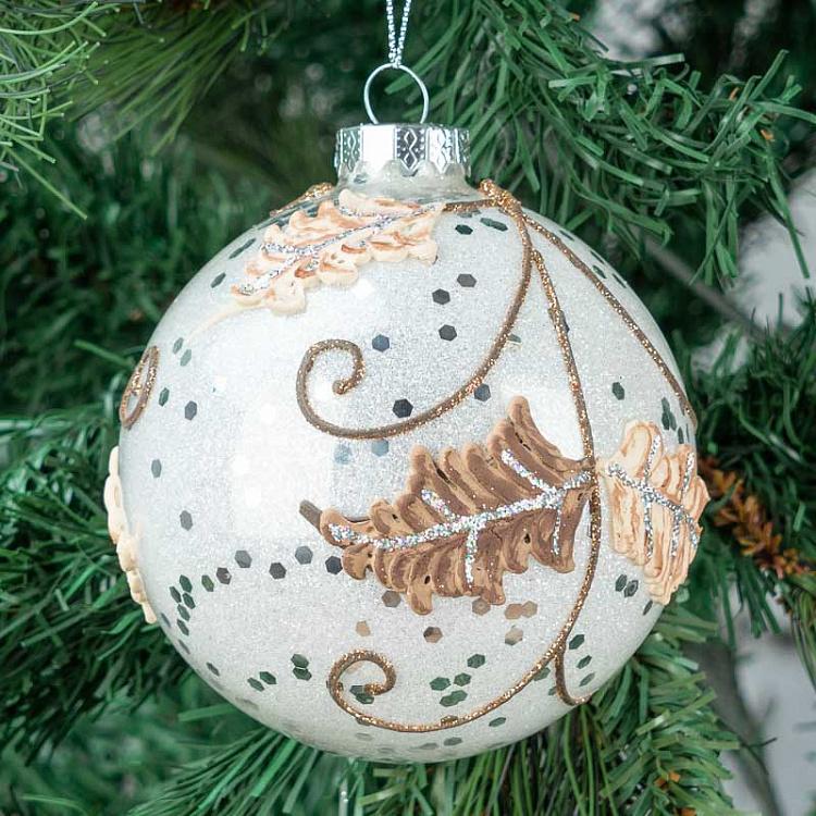 Набор из трёх ёлочных игрушек с листочками Set Of 3 Glass Leaf Balls White 14,5 cm