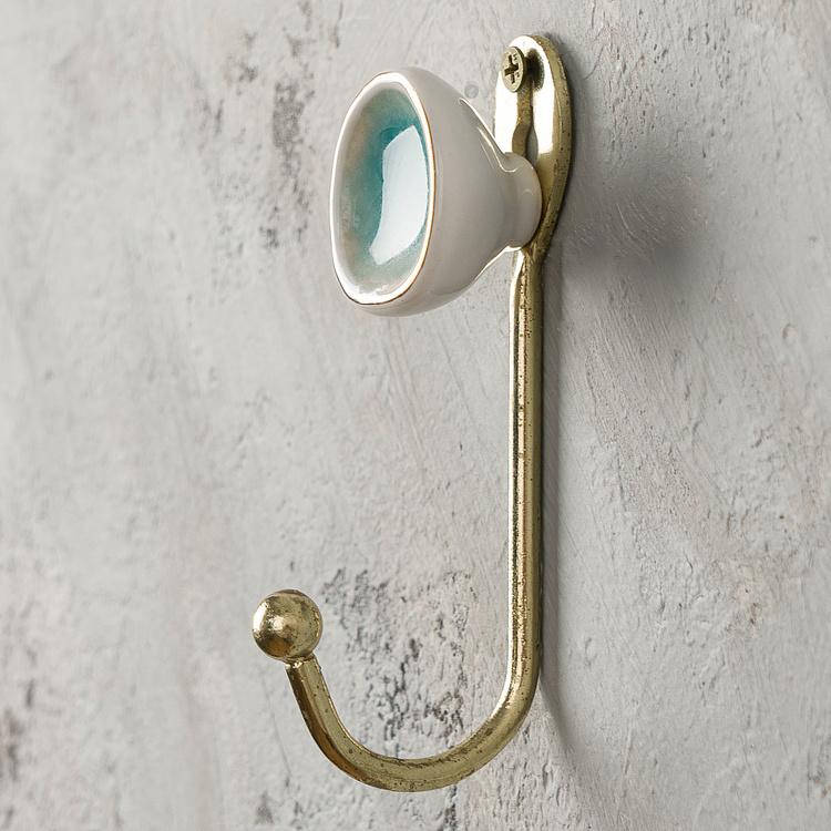 Золотистый крючок с бирюзовым кракелюром Blue Ceramic Hook Gold