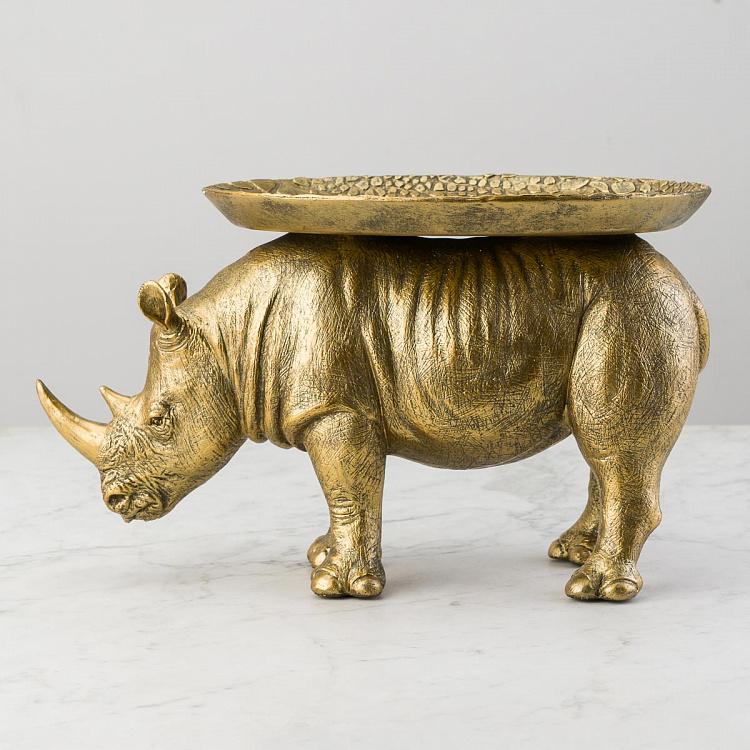 Подставка для мелочей и украшений Золотистый винтажный носорог Antique Gold Rhinoceros With Tray