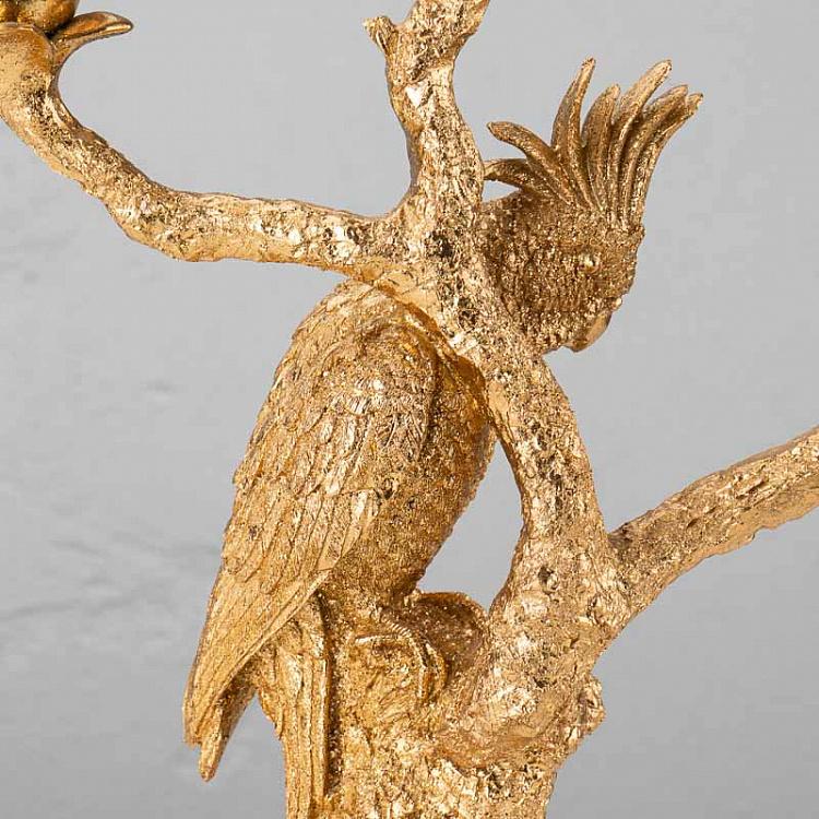 Золотой подсвечник на три свечи Попугай на ветке Golden Candle Holder Parrot On Branch
