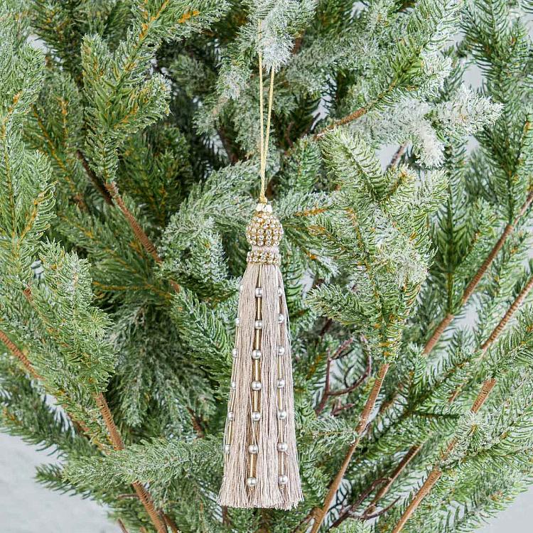 Новогодняя подвеска Бежевая кисточка с бусинами Tassel Beads Pendant Beige 16 cm
