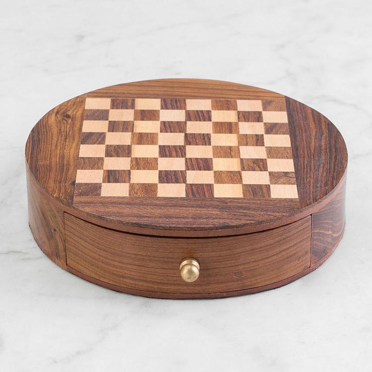Настольная игра Шахматы в деревянном ящике Chess Game In Round Wooden Box