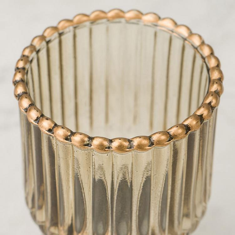 Стеклянный подсвечник на металлической ножке Glass Metal Striped Votive On Foot