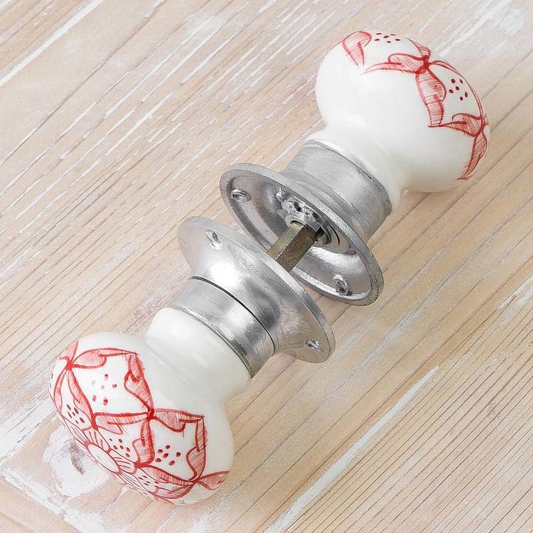 Двусторонняя дверная поворотная ручка с красным марокканским узором Moroccan Floral Ceramic Mortise Door Knob Red