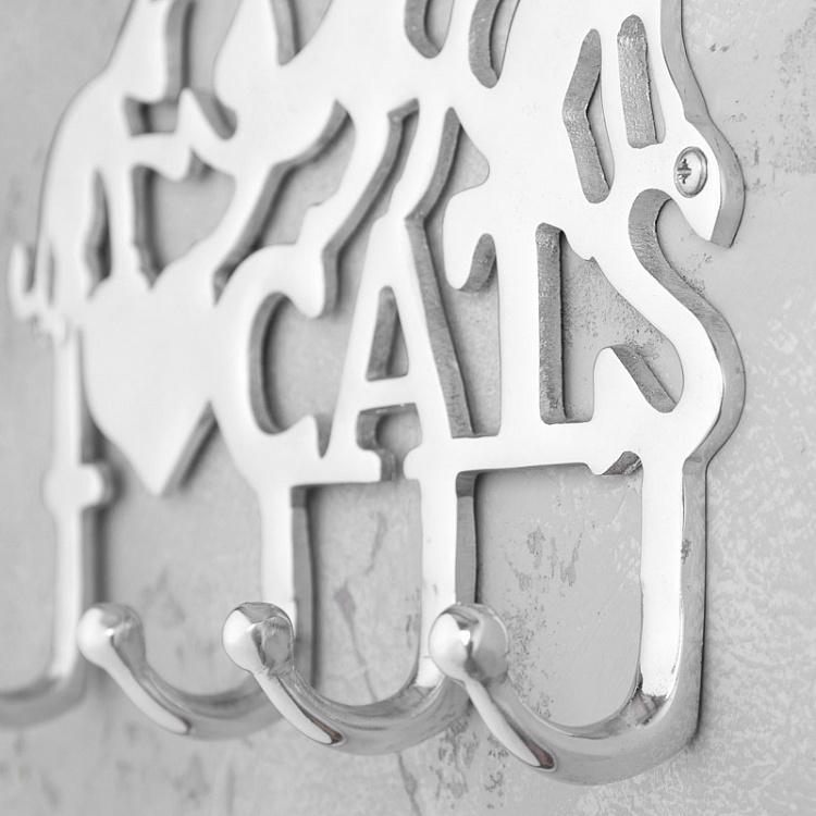 Четырёхместная настенная вешалка Я люблю кошек Coat Rack I Love Cats 4 Hooks