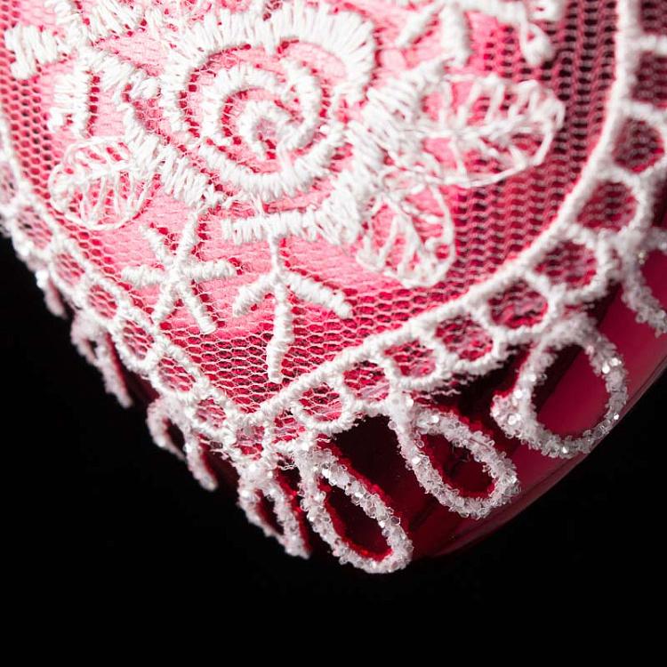 Ёлочная игрушка Красное сердце с кружевом Glass Lace Rose Heart Red 8 cm