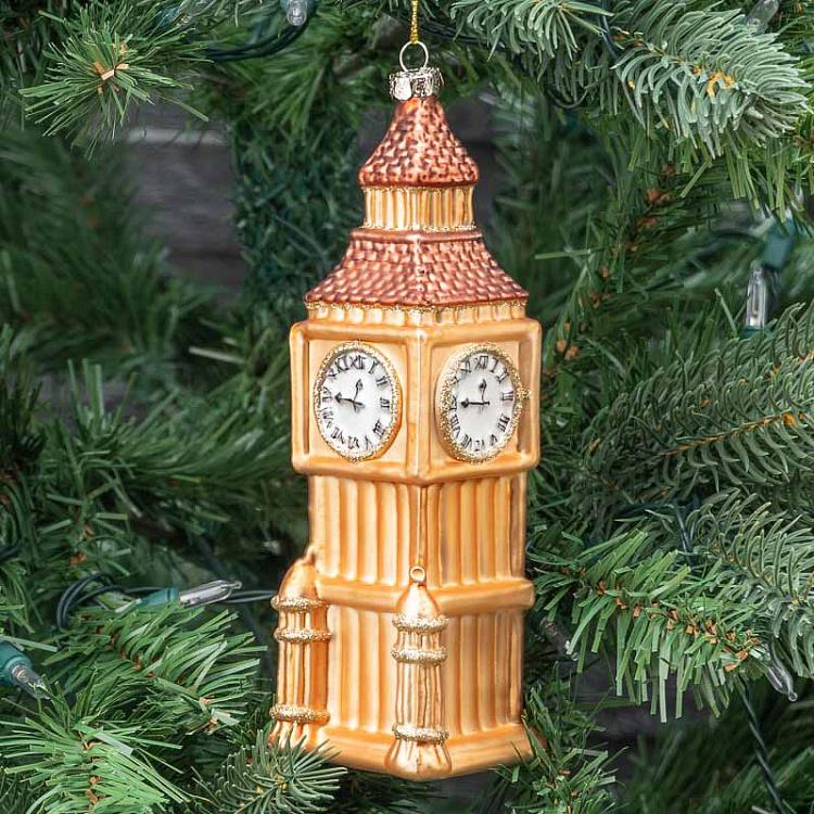 Ёлочная игрушка Золотой Биг-Бен Glass Big Ben Clock Tower Gold 19 cm