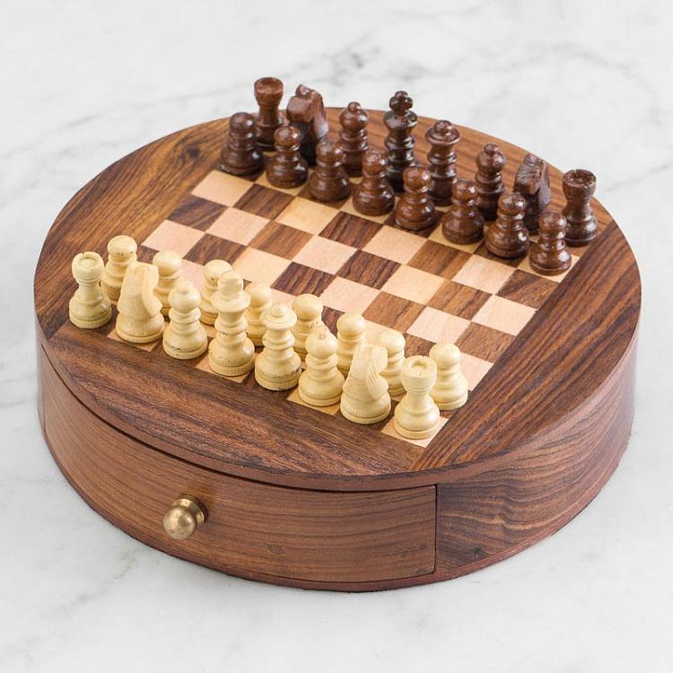 Настольная игра Шахматы в деревянном ящике Chess Game In Round Wooden Box
