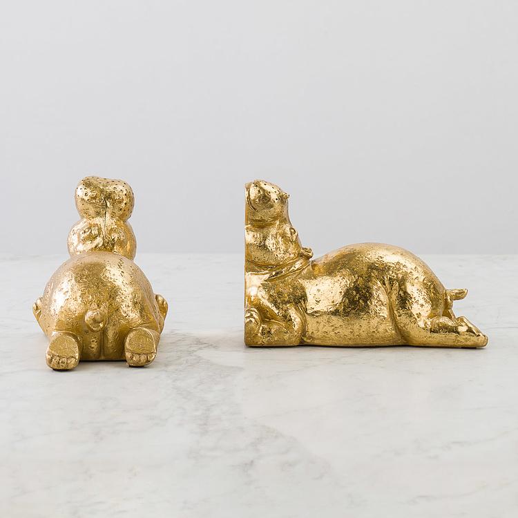 Набор из двух держателей для книг Золотые бегемоты Bookend Hippos Gold