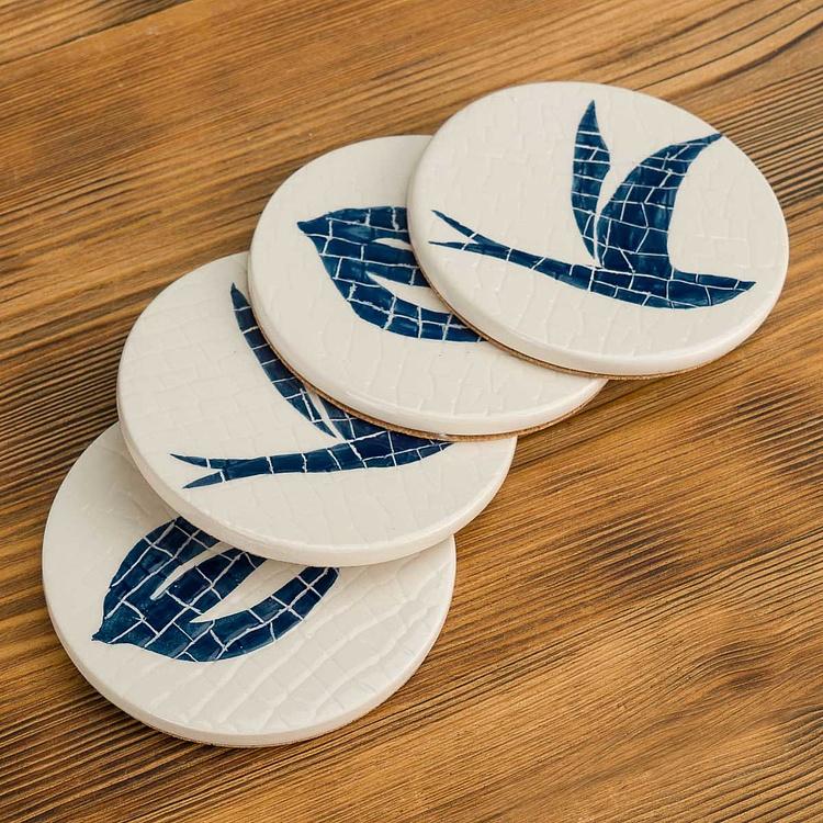 Набор из четырёх подставок под стаканы Синие ласточки Set Of 4 Mosaic Bird Coasters