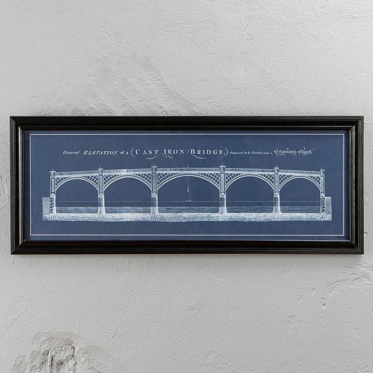 Картина-принт Железный мост с синим фоном, S Architectural Iron Bridge Blue Print Small
