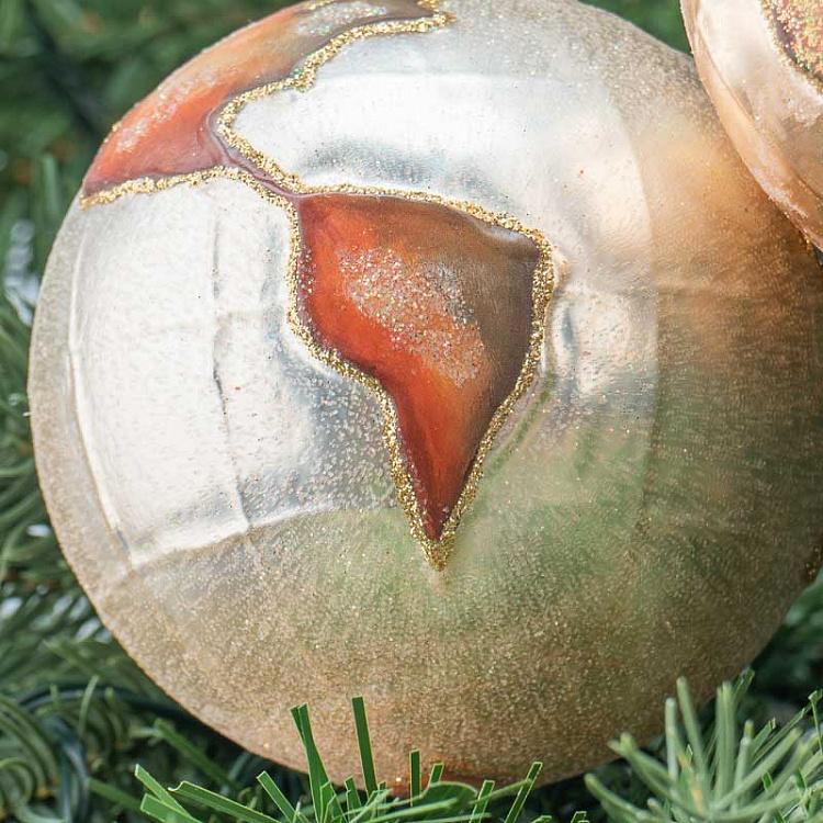 Набор из двух ёлочных игрушек Земной шар Set Of 2 Glass World Globe Ball Gold/Cream 10 cm