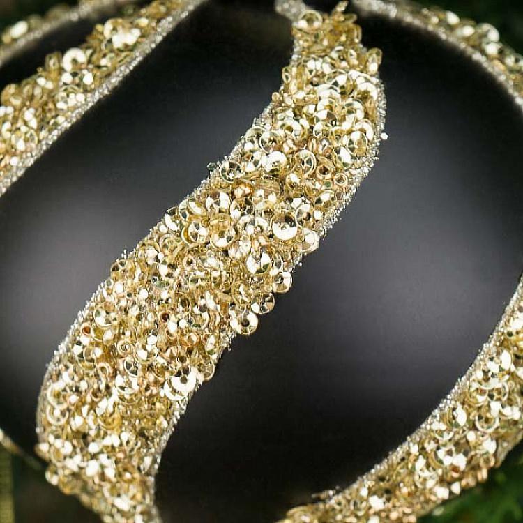 Набор из двух полосатых чёрных с золотом ёлочных шаров  Set Of 2 Glass Sequence Stripe Balls Black 10 cm