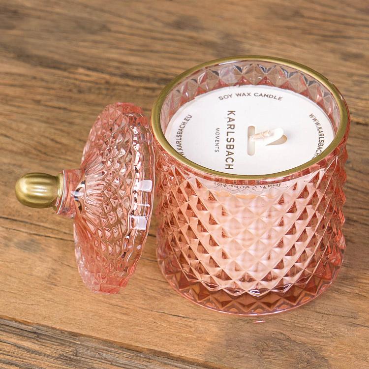 Аромасвеча в розовом фасетном стакане Кактус, S Aroma Candle In Pink Faceted Glass Cactus Small
