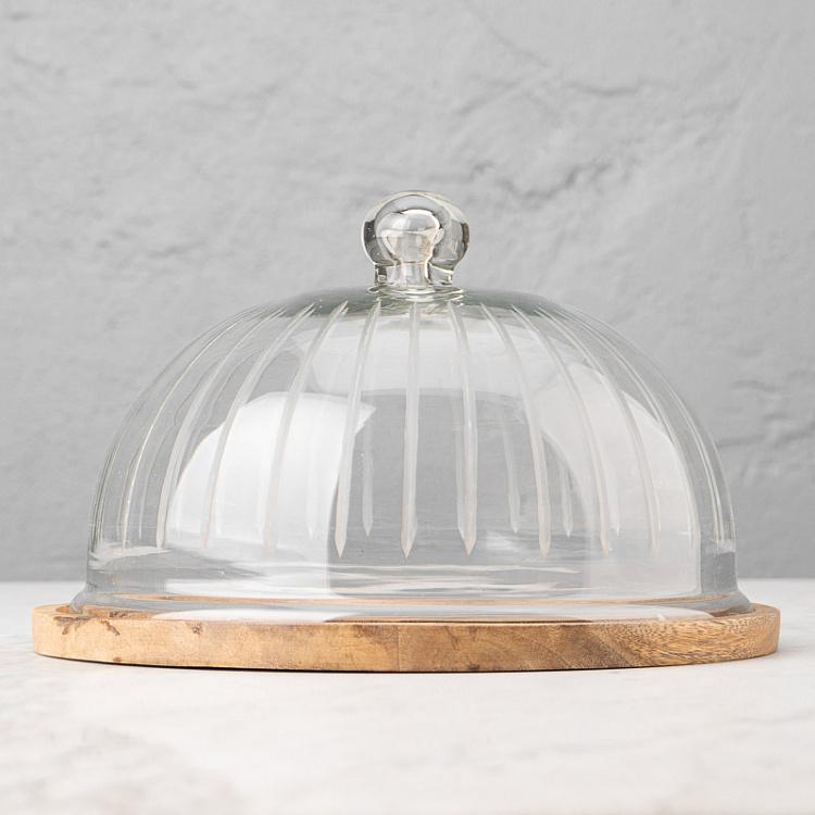 Деревянная доска с полосатым стеклянным колпаком Glass Stripes Cover With Wooden Plate