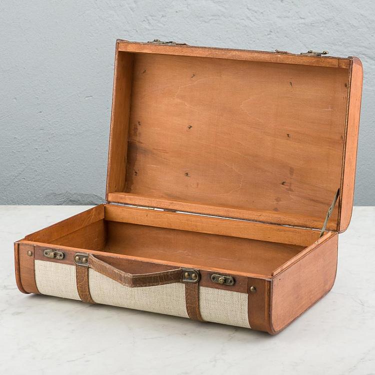 Набор из двух бежевых декоративных чемоданов Set Of 2 Wood Fabric Suitcase Boxes Cream