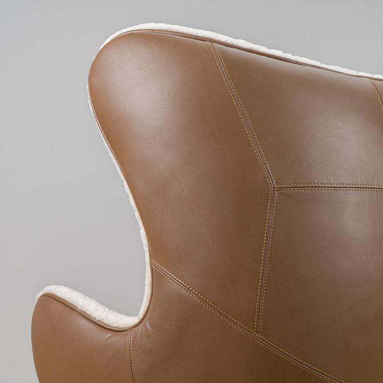 Кресло-яйцо белая овчина и кожа Eggchair White Sheep Skin And Leather Tenzing