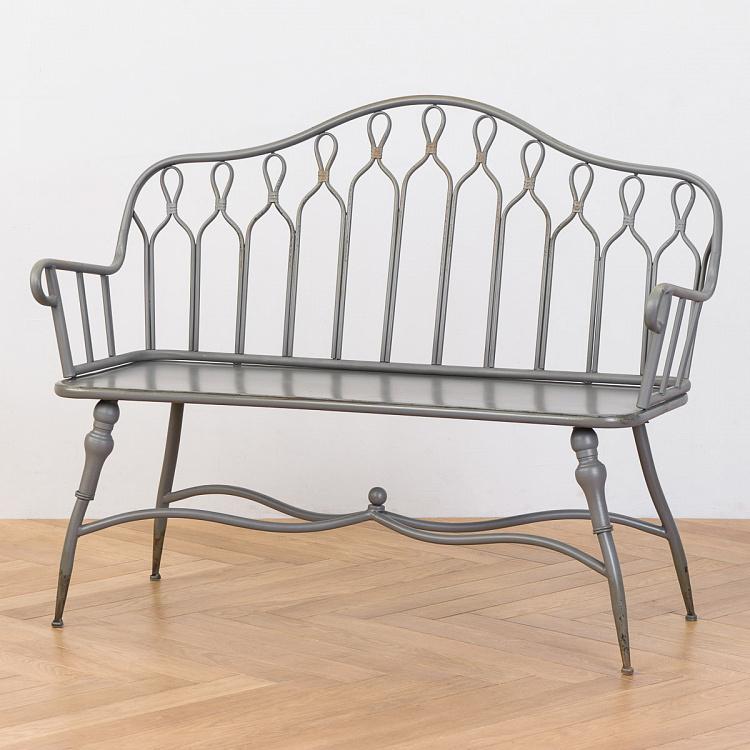 Серая металлическая скамейка с патиной Валери Valery Metal Bench Grey Patina