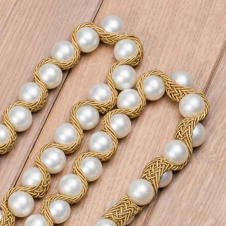 Гирлянда с жемчужными бусинами и золотыми кисточками Pearls And Fabric Beads 187 cm