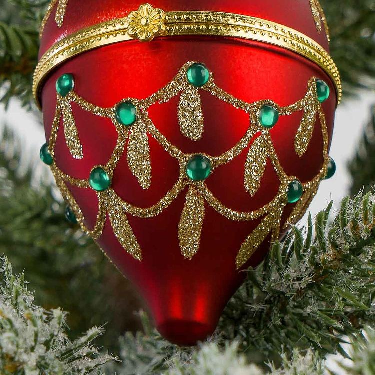Набор из двух ёлочных игрушек-шкатулок красной и зелёной Set Of 2 Xmas Egg Boxes Jewel Red Green 11 cm