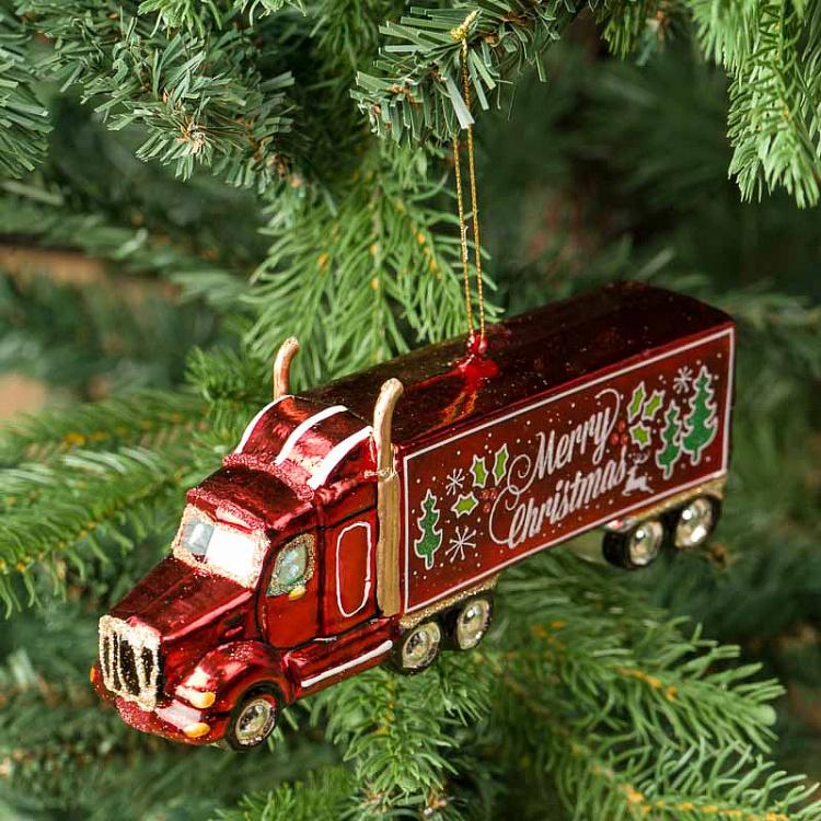 Ёлочная игрушка Красный рождественский грузовик Glass Merry Xmas Truck Red 17,5 cm