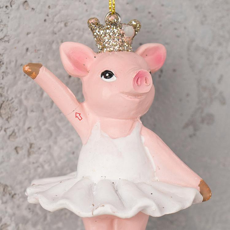 Ёлочная игрушка Танцующая свинка в короне дисконт2 Hanger Dancing Pig With Crown 10 cm discount2