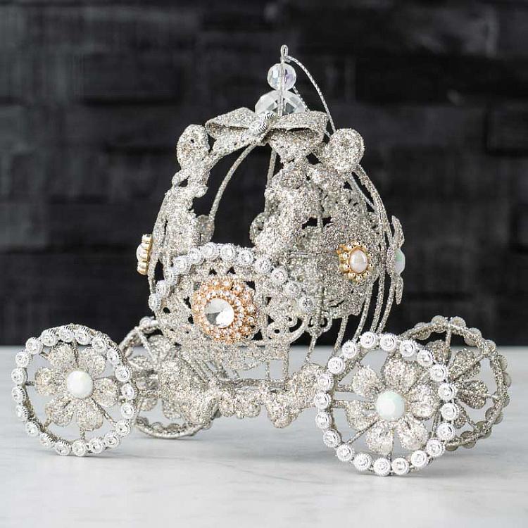 Ёлочная игрушка Зимняя карета Metal Winter Ice Carriage Silver 15 cm
