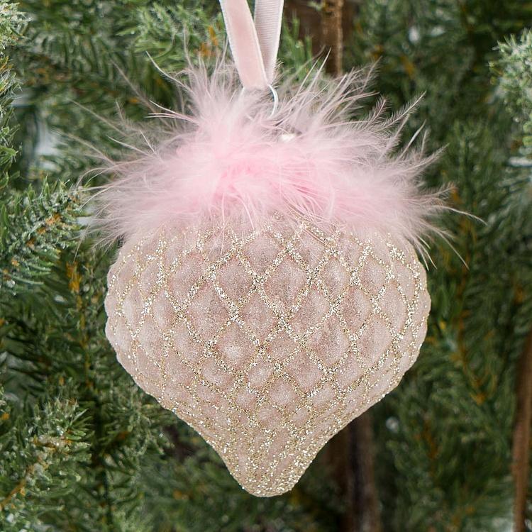 Ёлочная игрушка Розовая шишка с пухом, S Multifaceted Bulb With Fluff Pink 8 cm