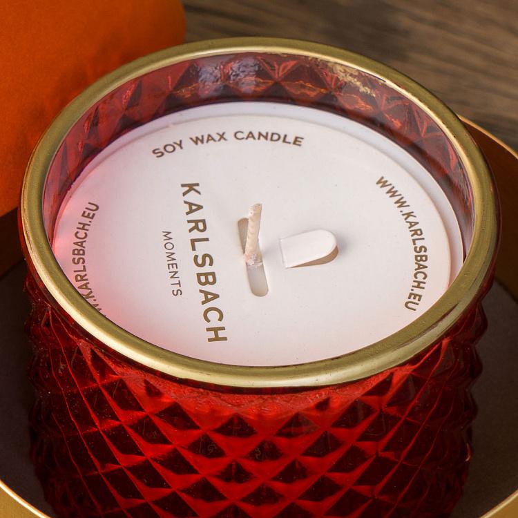 Аромасвеча в красном фасетном стакане Фиолетоволистная роза, S Aroma Candle In Red Faceted Glass Berry Rose Small