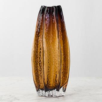 Carambola Shape Amber Glass Vase Large