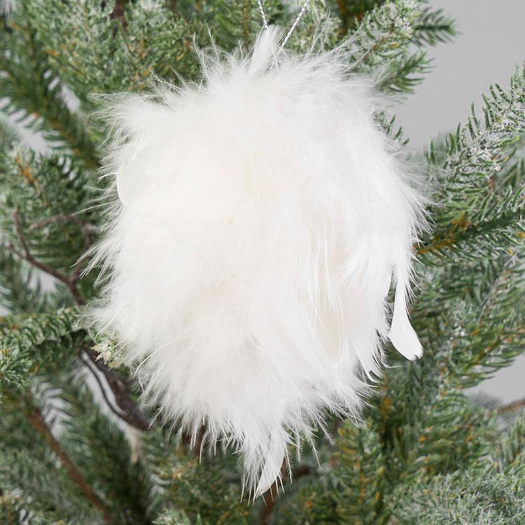Ёлочная игрушка из перьев Plume Ball White 12 cm