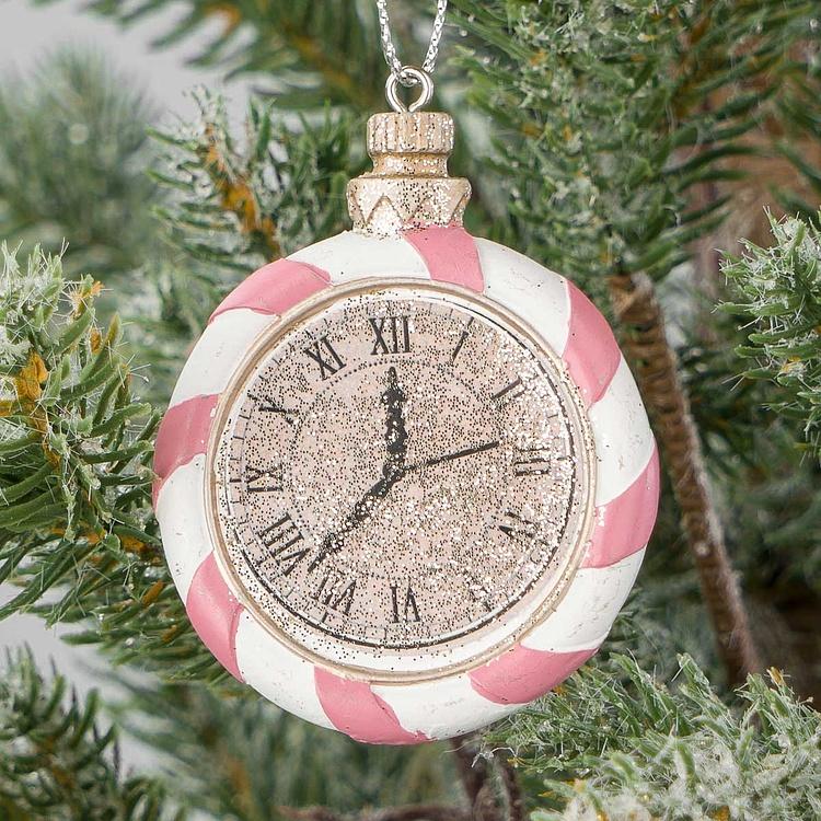 Набор из двух ёлочных игрушек Часы из Сладкого королевства Set Of 2 Candyland Clocks Pink Gold White 6 cm