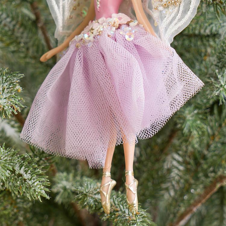 Набор из трёх ёлочных игрушек Крылатые феи в тюлевых платьях Set Of 3 Tulle Big Wing Fairies White Purple 19 cm