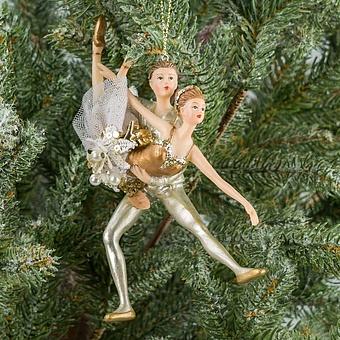 Tulle Pearl Ballet Couple White Gold 15 cm