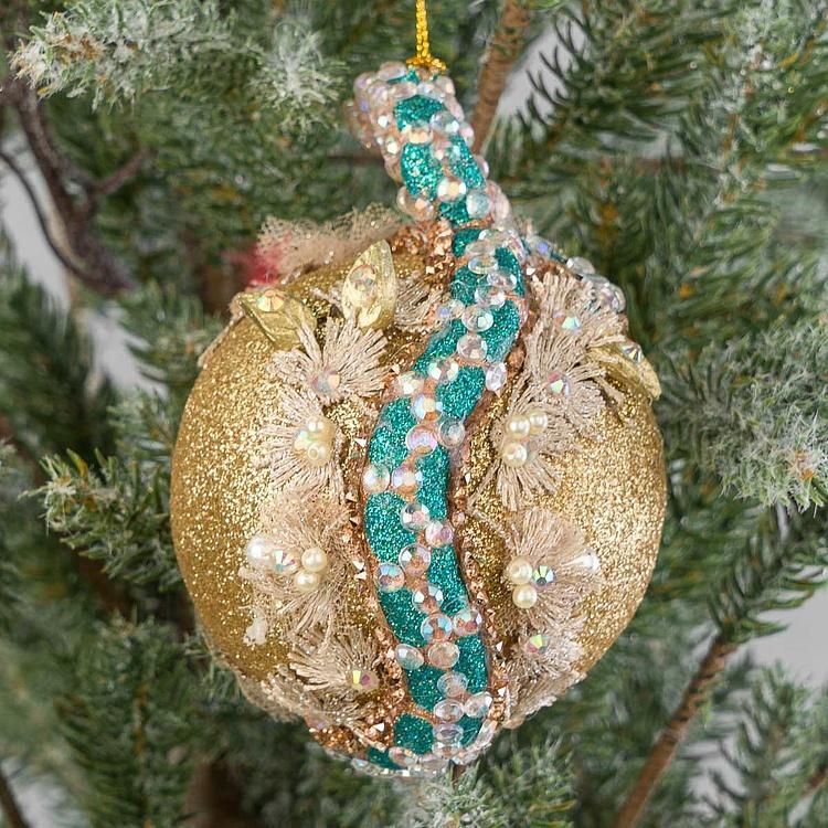 Ёлочная игрушка Змея вокруг шара Jewel Snake Wrapped Around Ball Gold 13 cm