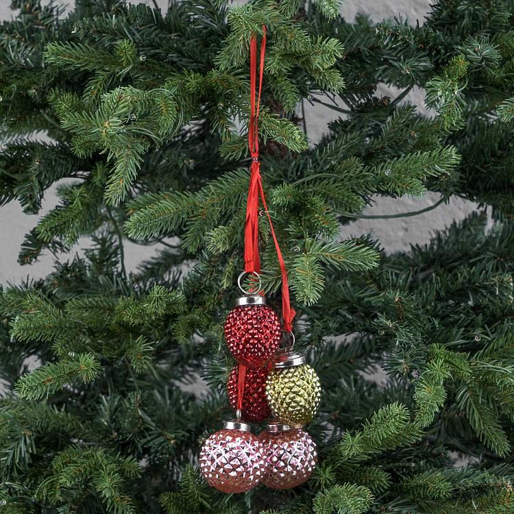 Ёлочная игрушка Связка из пяти разноцветных шаров в форме шишек 5 Multi-Colored Balls Pendant 5 cm
