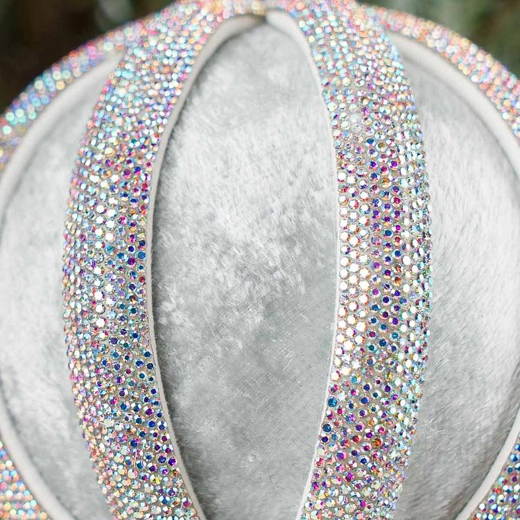 Ёлочная игрушка Серебряный шар с полосами из страз Silver Rhinestones Velvet Ball Blue 10 cm