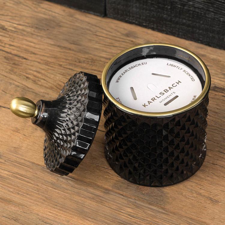 Аромасвеча в чёрном фасетном стакане Блу Колье Дрифтвуд, L Aroma Candle In Black Faceted Glass Blue Collier Driftwood Large