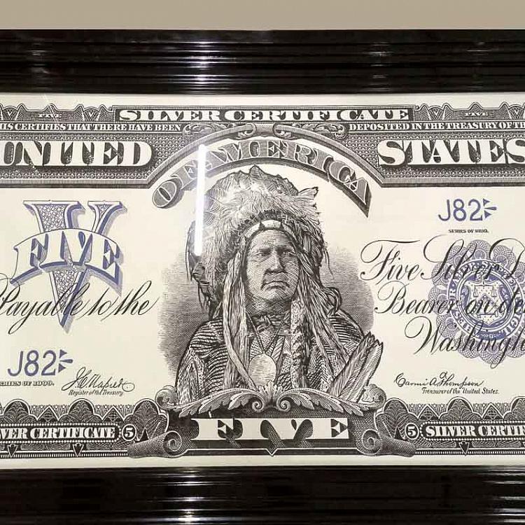 Картина-принт Серебряный сертификат Вождь дисконт Silver Certificate Chief Art discount