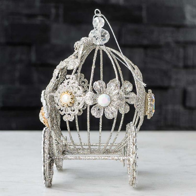 Ёлочная игрушка Зимняя карета Metal Winter Ice Carriage Silver 15 cm